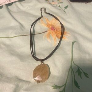 Citrine crystal indie necklace on leather cord